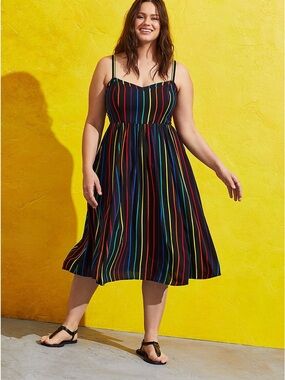 torrid Black Midi Dress with Multicolor Vertical Stripes